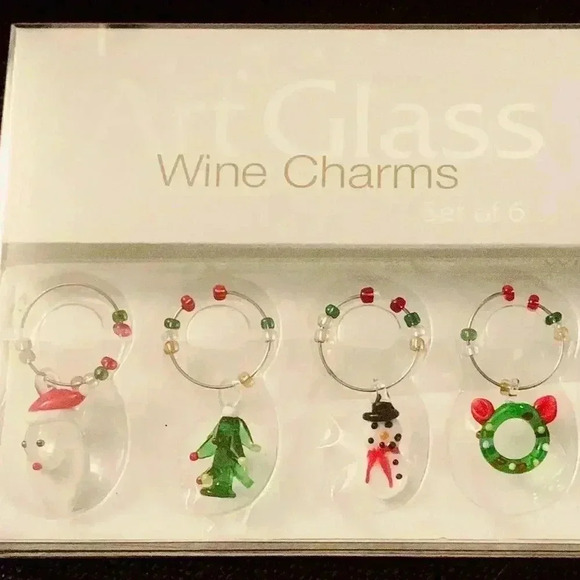 Art glass Christmas Wine Charms Set of 6 - Picture 4 of 4